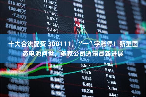 十大合法配资 300111，“一”字涨停！新型固态电池问世，多家公司透露最新进展